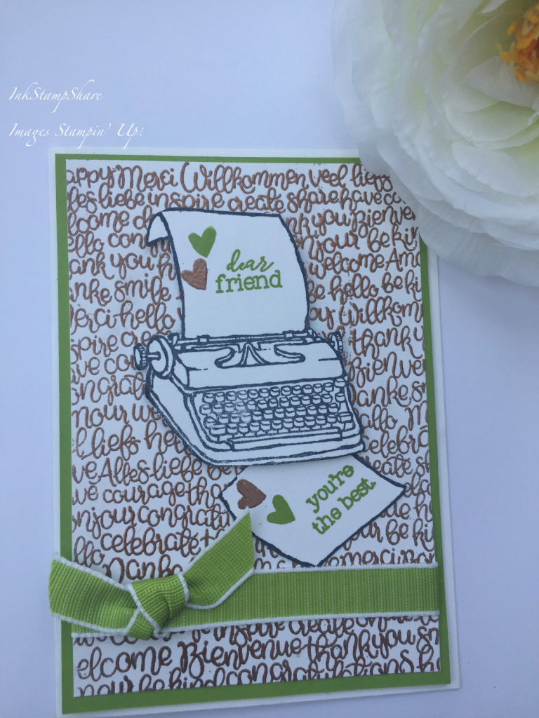 You're The Best card, Handwritten stamp, P S You're The Best stamps, Copper Heat Embossing.Typewriter card.