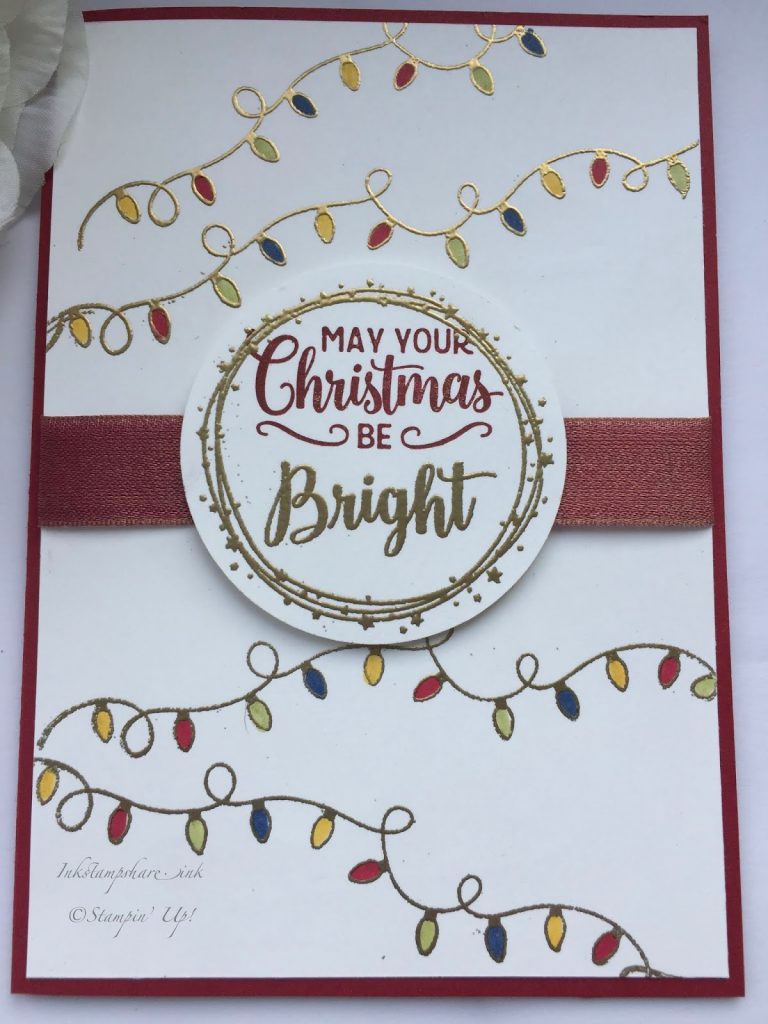 Christmas card with fairy lights stamp by Inkstampshare