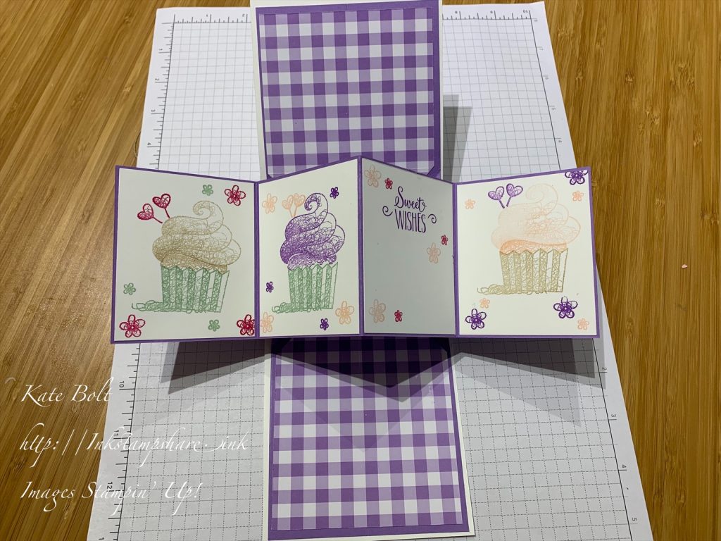 Open twist and pop card using Hello Cupcake stamps