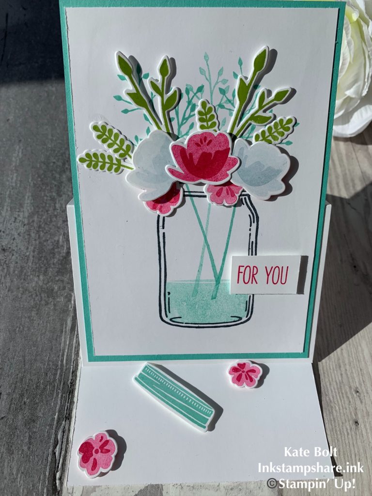 Jar Of Love Easel Card using Coastal Cabana, Melon Mambo and Granny Apple Green, Stampin' Up