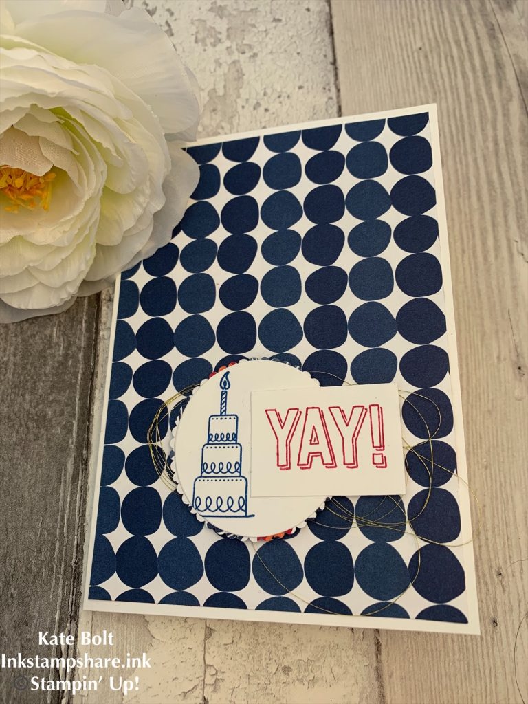 Handmade birthday card using the Amazing Life stamp set and the Happiness Blooms papers. Blue and red. 
