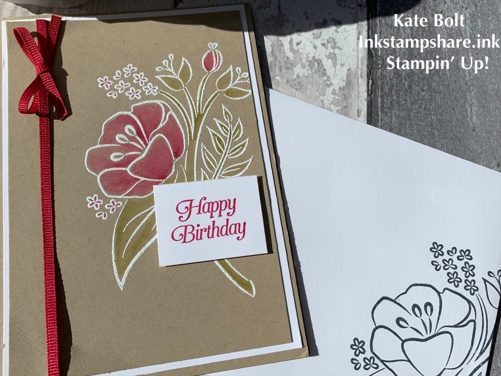 Birthday Card, All That You Are Stamp set, heat embossed in white and coloured in Lovely Lipstick and Old Olive