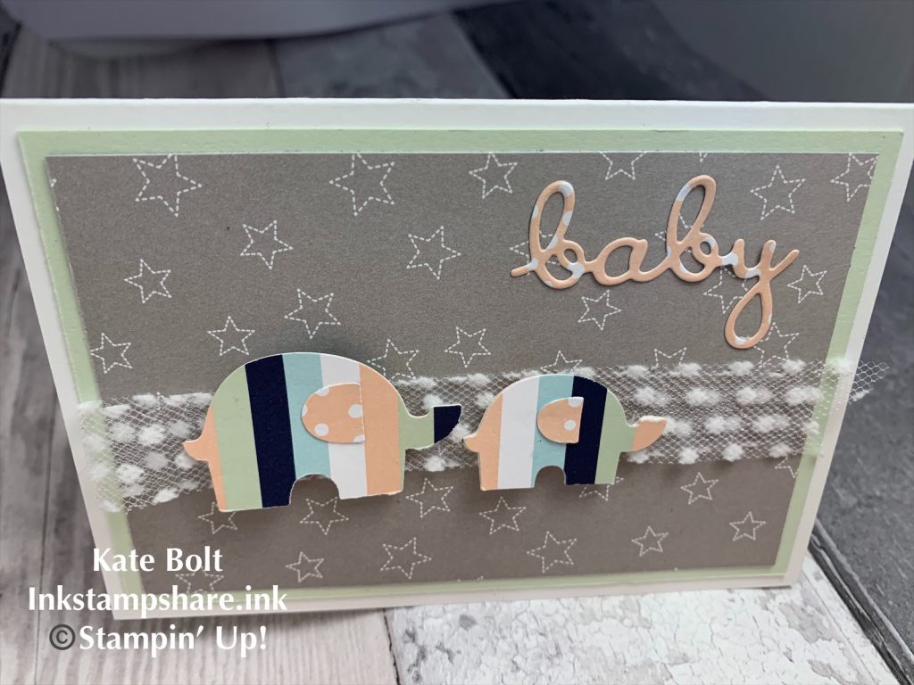 Baby card for the Inspire Create Challenges using The Little Elephant Punch and Twinkle Twinkle papers