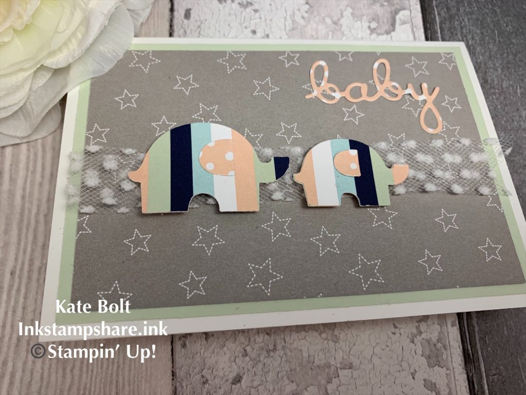 Baby card for the Inspire Create Challenges using The Little Elephant Punch and Twinkle Twinkle papers Stampin Up