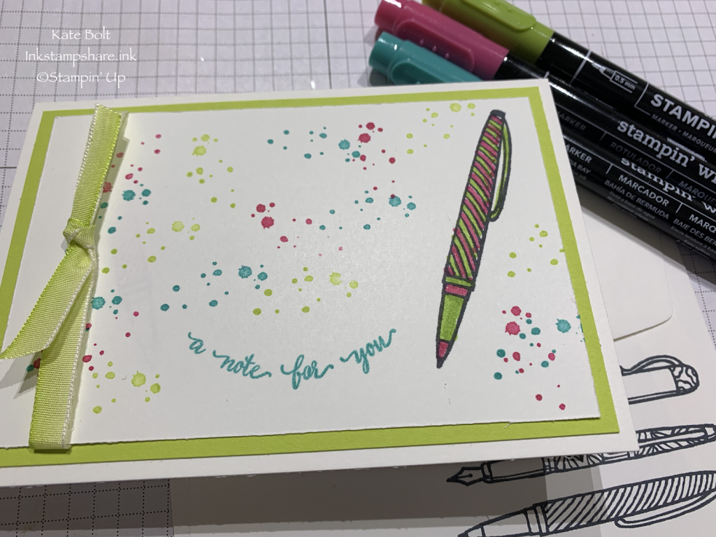 Hand made note card with pen image from Crafting Forever stamp set and a note for you.Stampin' Up!