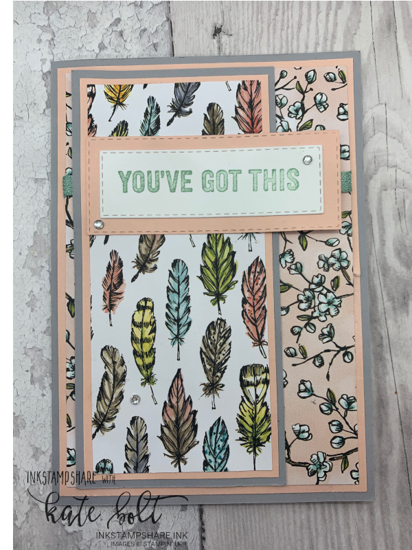 You've Got This! card of support. Created with the Genuiine Gems stamp set and  the Bird Ballad papers from Stampin' Up! In Petal Pink and  Mint Macaron, this is a card to say You've Got This.