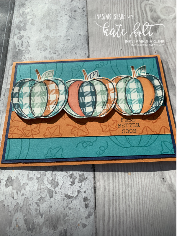 Feel Better Soon Card with a country feel using the Harvest Hello's Bundle. Gingham Pumpkins using the Apple Builder Punch.