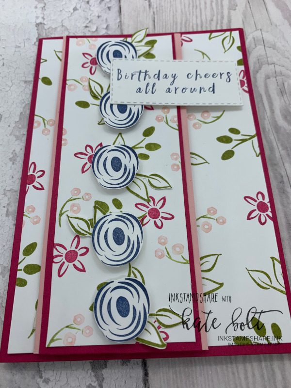 Birthday card using the Perennial Birthdays stamp set for the Inspire Create Stamping challenge #055. Using Night Of Navy, Lovely Lipstick, Blushing Bride and  Old Olive