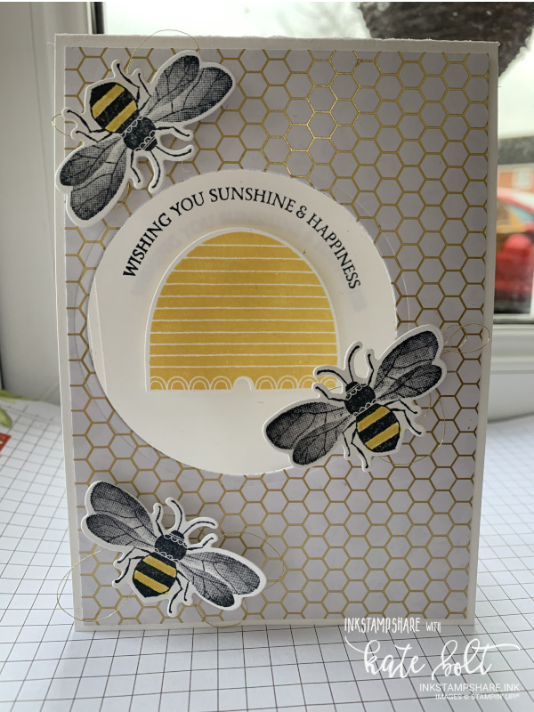 Wishing You Sunshine & Happiness card using the brand new Honey Bee stamps, Detailed Bee Dies and  the Bee papers from Saleabration.