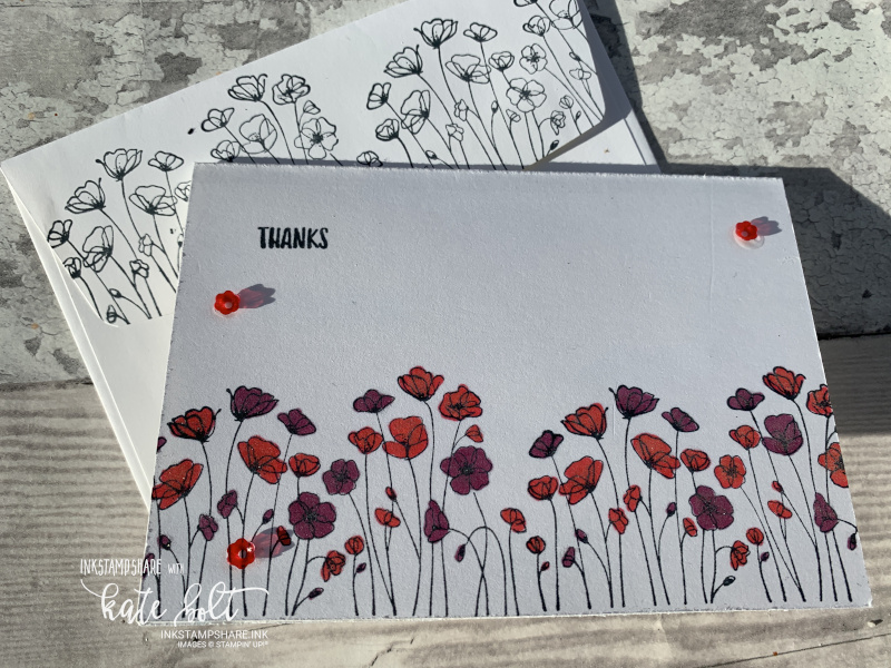 Painted Poppies thank you notecard using the Painted Poppies stamps and  Sending You thoughts stamps by Stampin Up! With envelope stamped with poppies too.