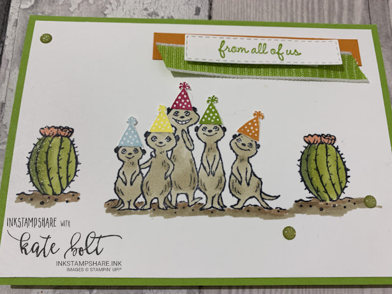 The Gang's All Meer! card . Birthday card with fun meerkat family wearing party hats. This card is for the Inspire Create Challenge Its all relative theme.