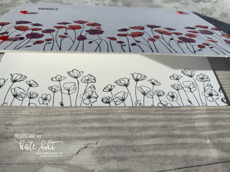 Inisde the thank you note card stamped with Painted Poppies stamp set by Stampin Up!