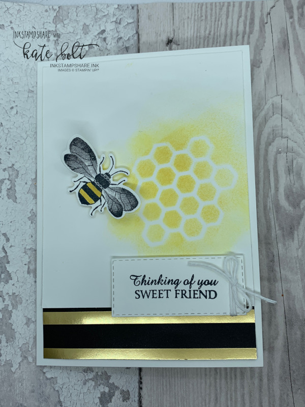 Thinking Of You Sweet Friend card for the Global Design Project #222 featuring a honey bee and  honey comb with sentiment in Daffodil Delight and  black