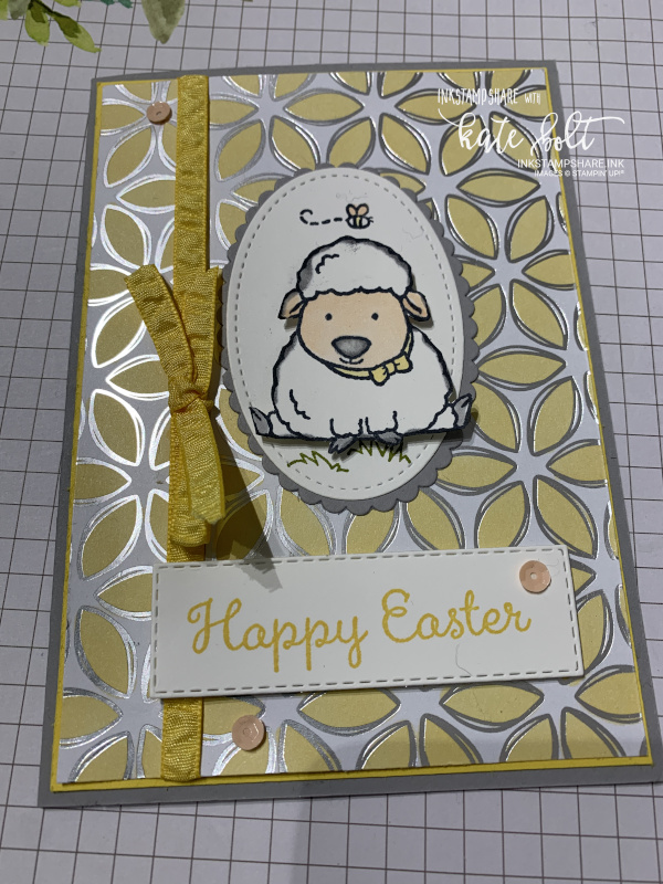 Colour the Flowering Foils Papers with the Stampin Blends. This one in Daffodil Delight to create a fun, spring, Easter card.