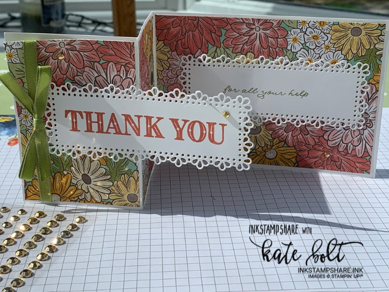 Thank you card using the Ornate Garden Suite. A fun fold card with Ornate Garden Designer Series Paper and the Ornate Layers Dies. 