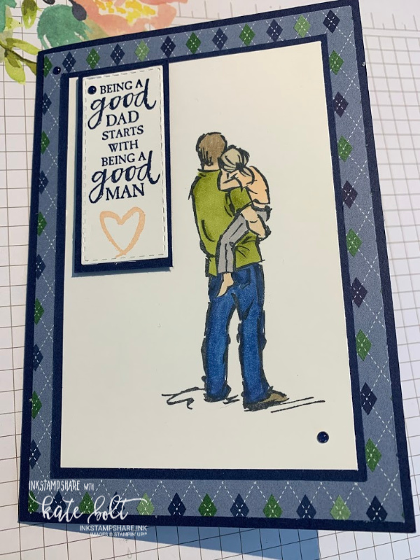 Masculine card using A Good Man stamp set from Stampin Up for the Stamp Around The UK YouTube Hop. This card is in Night Of Navy with stamped images. Coloured in using the Stampin' Blends