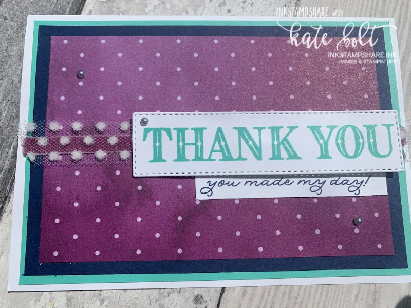 Thank you card for the Inspire Create Colour Challenge #70. Using the Ornate Garden Suite, Rich Razzleberry, Coastal Cabana and  Night Of Navy.