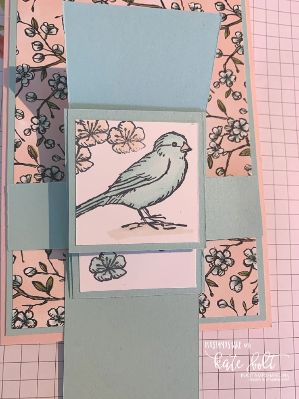 Waterfall Card using Free As A Bird stamps and  Bird Ballad Designer Series Papers.