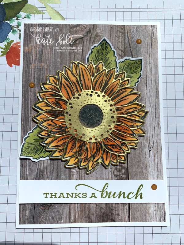 Celebrate Sunflowers Thank you card using the stamp and  dies and  gold foil paper.
