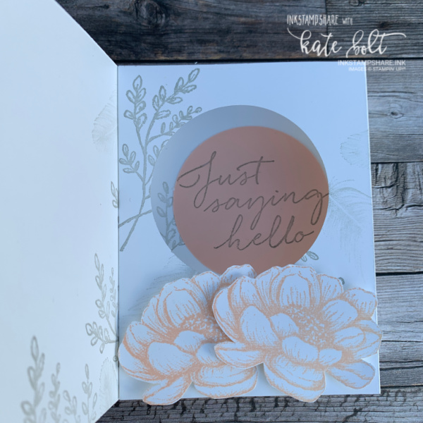 Shadow Box Card With Tasteful Touches stamp set. A pretty card in in Petal Pink and Smoky Slate. A fun, easy card with a difference