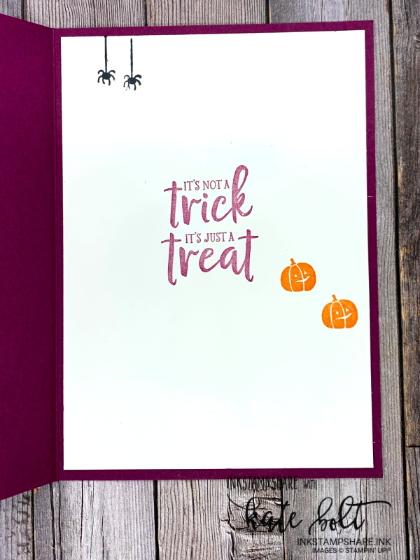 BOO Ghoulish Goodies Halloween card made using the Ghoulish Goodies stamps and  the Magic In This Night Designer Series Papers. Says It's not a trick It's just a treat