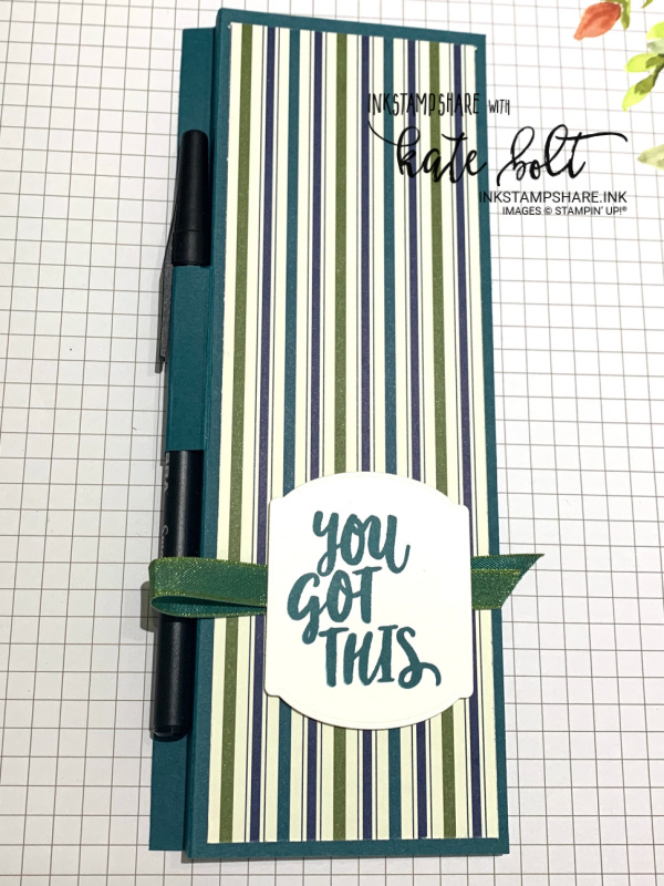 Magnetic Jotter Cover & Pen using the Brightly Gleaming Papers from Stampin Up and  matching card. See the tutorial here to make it. So simole.