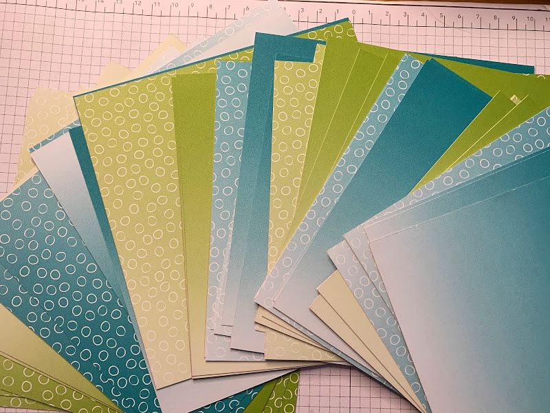 Oh So Ombre papers free from saleabration. Bermuda Bay, Granny Apple Green sides