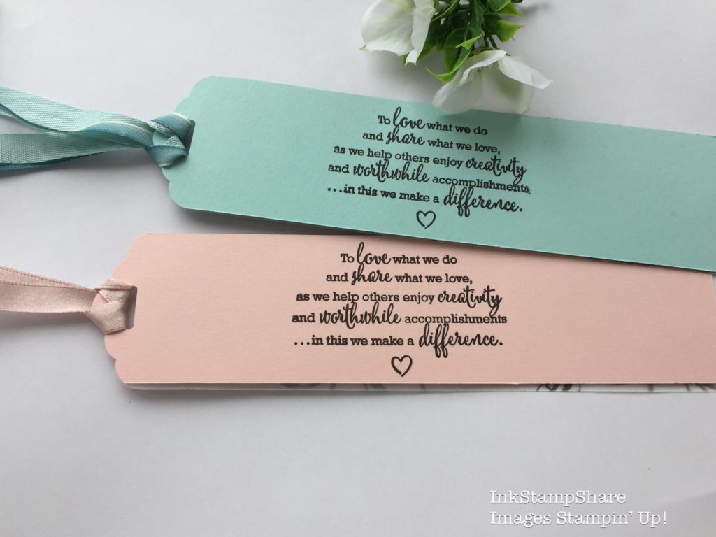 Back of book marks made with the Ornate Tag Topper Punch and stamped with the Statement of my heart