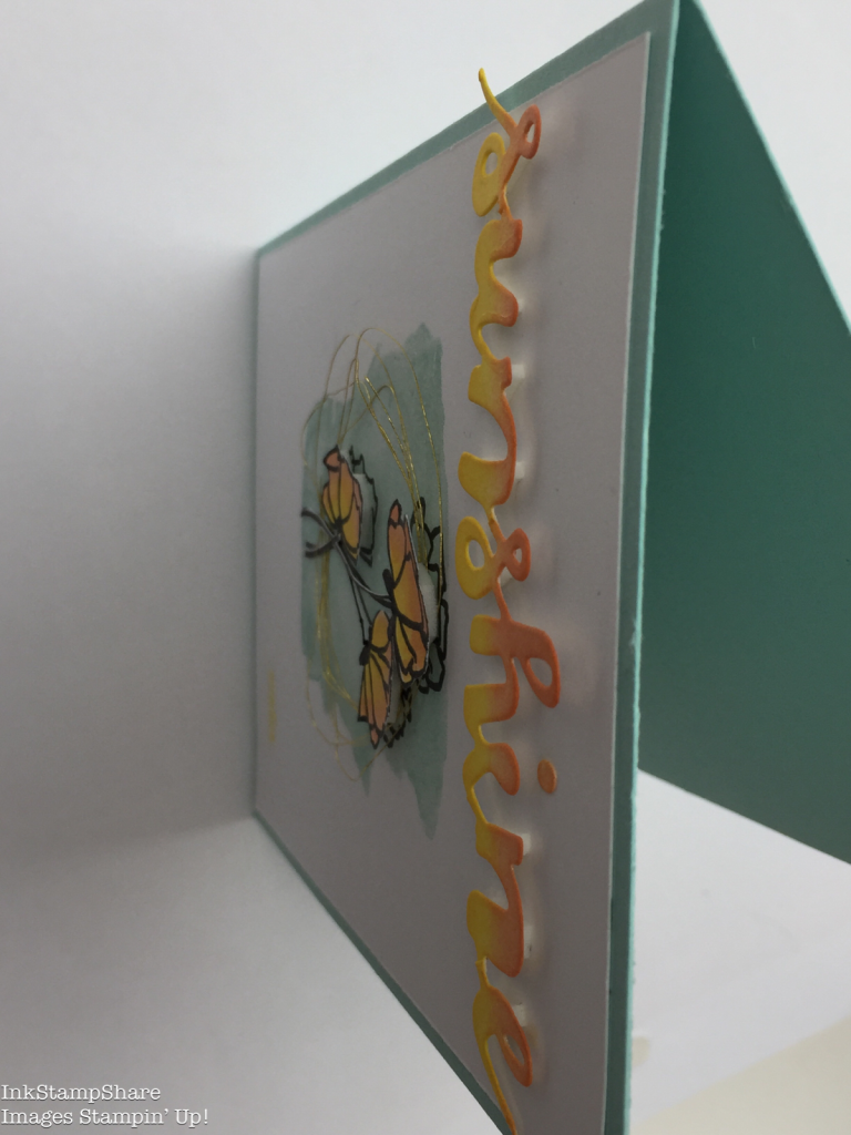 Sunshine Wishes card. Inspire Create Stamping Challenge 18. Sunshine thinlit raised with dimensionals