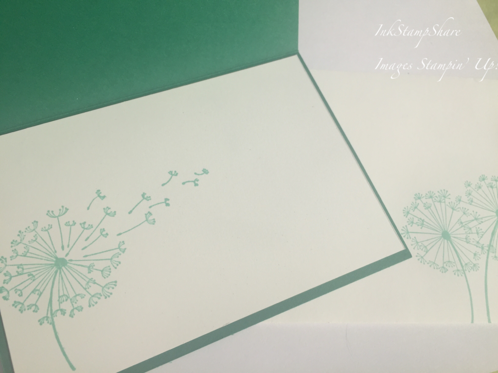 Dandelion Wishes card. stamped inside card. Coastal Cabana,