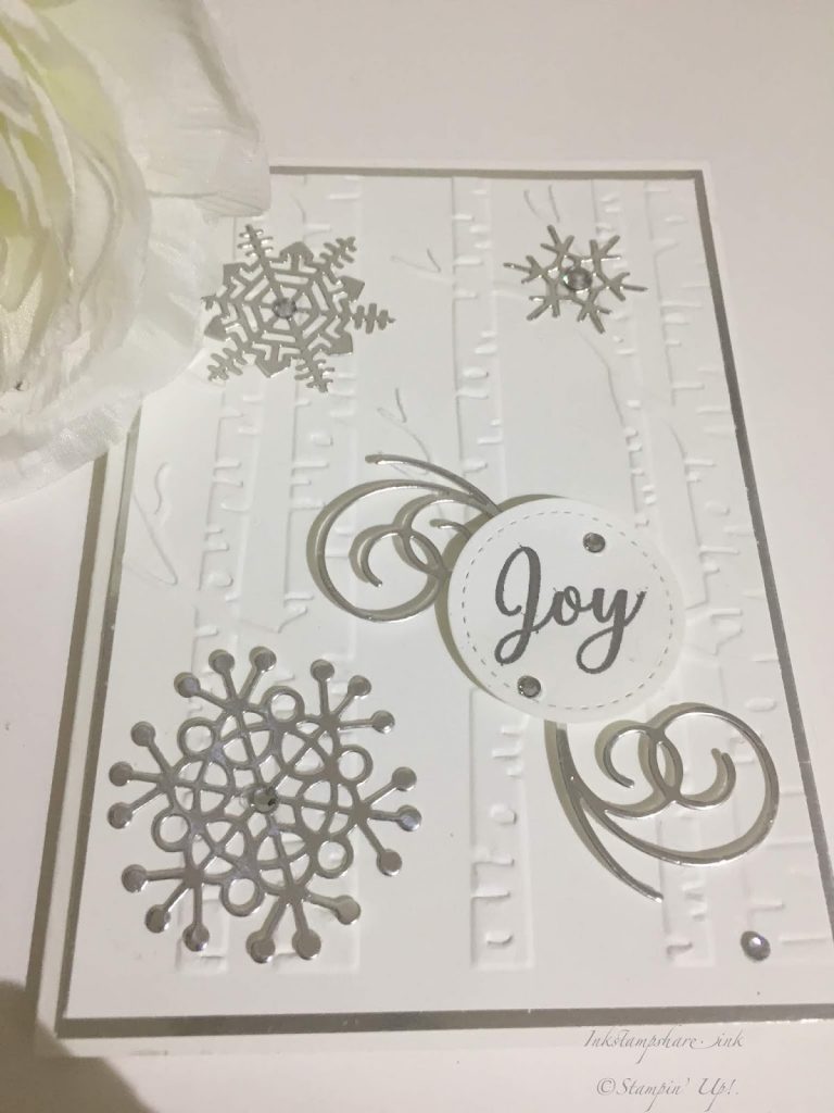 Christmas Card, Woodland embossing folder, snowflakes, Stampin Up,
