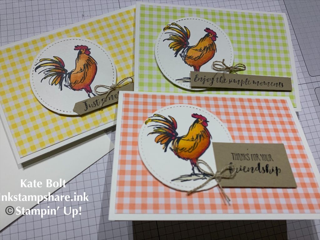Note card and envelopes and gift box using Home To Roost and Gingham Gala
