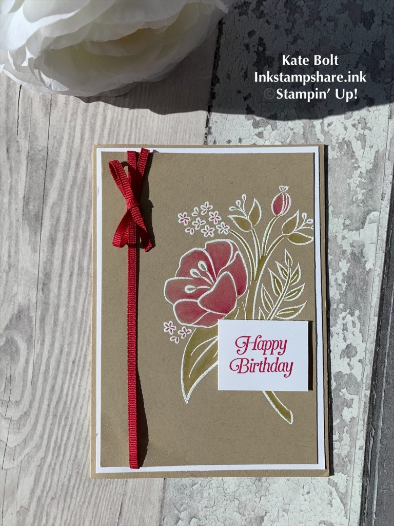 Birthday Card, All That You Are Stamp set, heat embossed in white and coloured in Lovely Lipstick and Old Olive