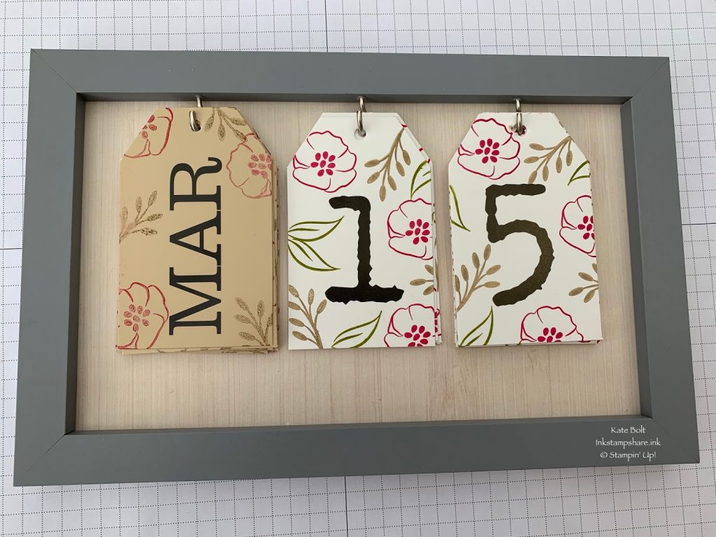 Framed calendar from the pound shop, hand stamped with All That You Are, by Stampin Up