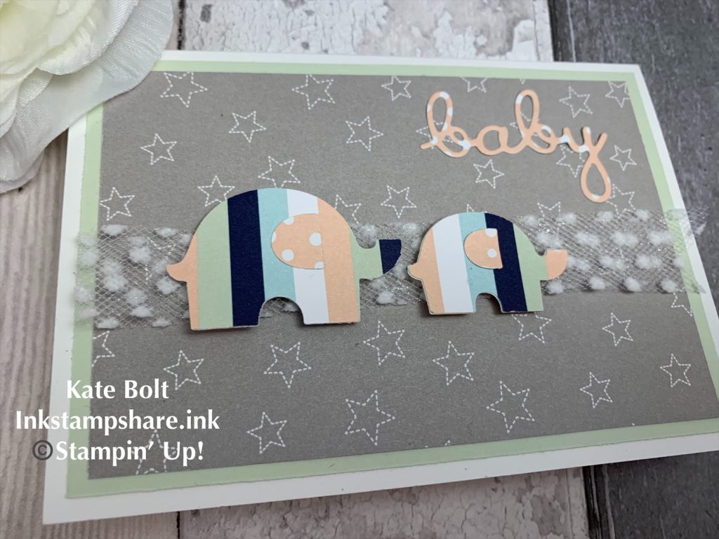 Baby card for the Inspire Create Challenges using The Little Elephant Punch and Twinkle Twinkle papers