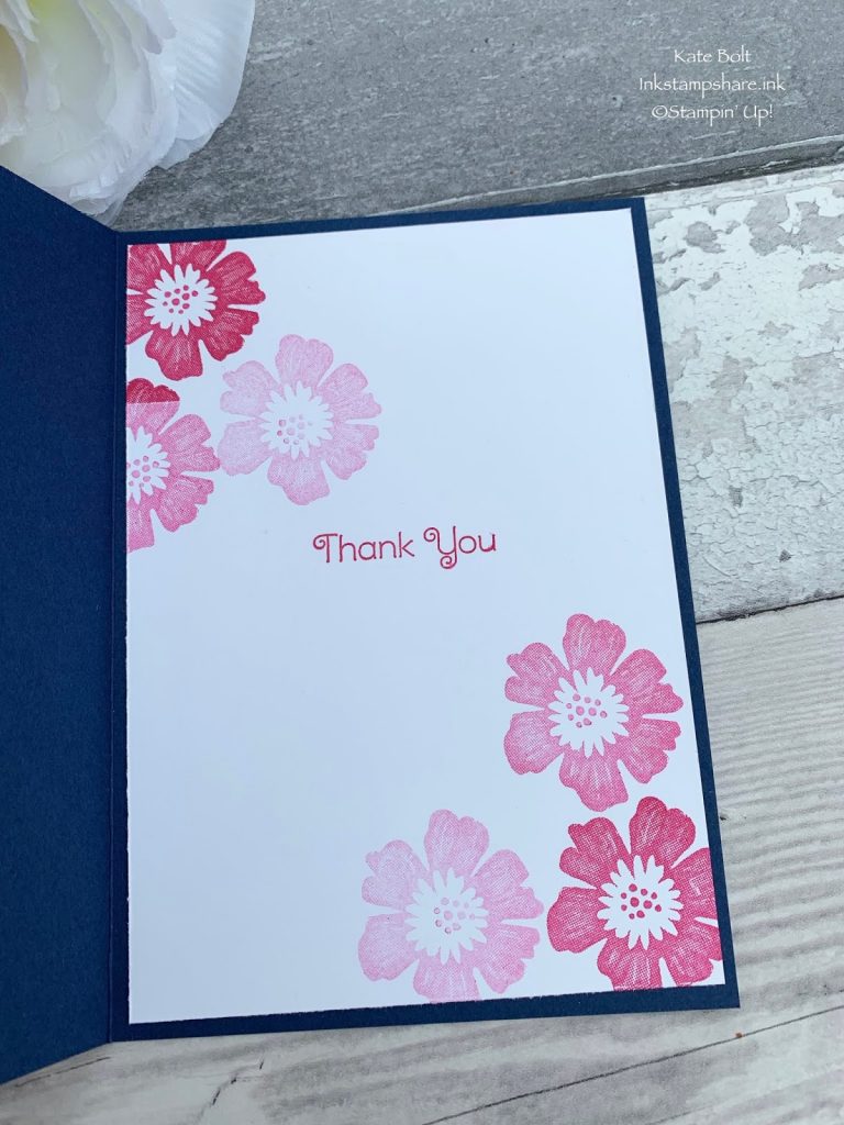 Thank you card for a friend using the Everything Is Rosy Medley form Stampin Up. Kate Bolt. Inkstampshare.ink