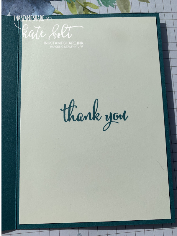 Thank You card using the Brightly Gleaming papers from Stampin Up and the Love What You Do stamp set. An alternative way to use these Christmas papers. The inside of this hand made card is Very Vanilla card with thank you stamped in Pretty Peacock ink from Stampin Up!