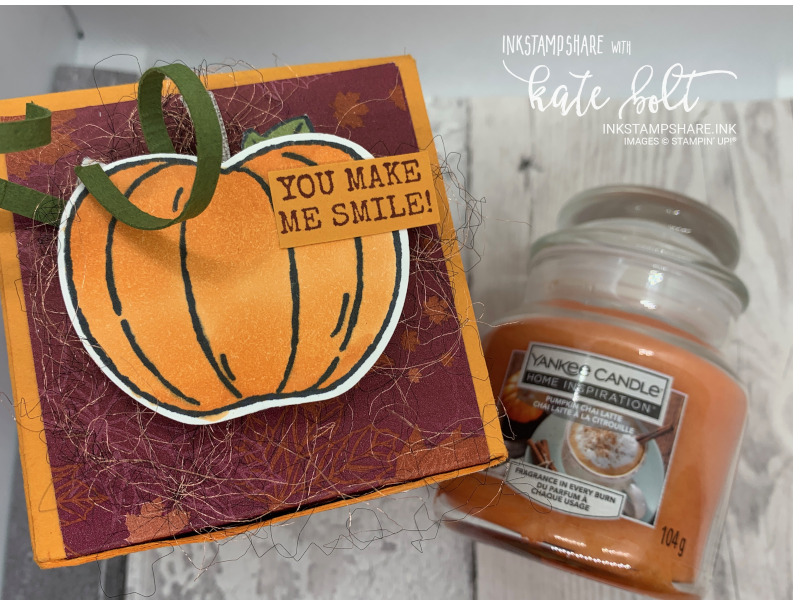 Pumpkin and Apple Yankee candle boxes made with the Come to Gather papers and  the Harvest hello's Bundle. Stampin Up with You Tube tutorial.