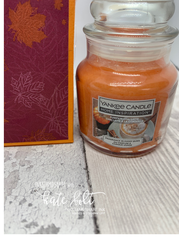 Pumpkin and Apple Yankee candle boxes made with the Come to Gather papers and  the Harvest hello's Bundle. Stampin Up with You Tube tutorial.