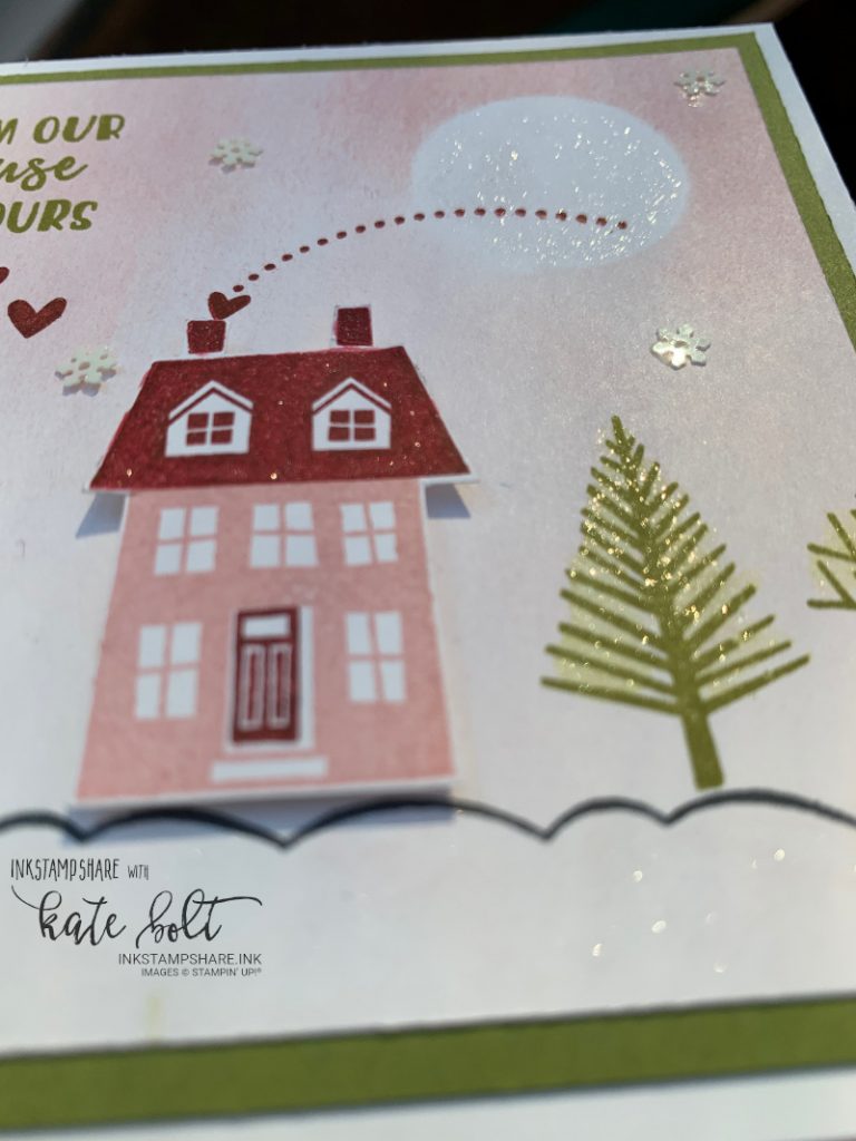 From Our House To Yours Christmas card for the Inspire Create Challenge. A wintery street scene using masking and  brayering to create a sun and  Clear Wink Of Stella to create a frost.