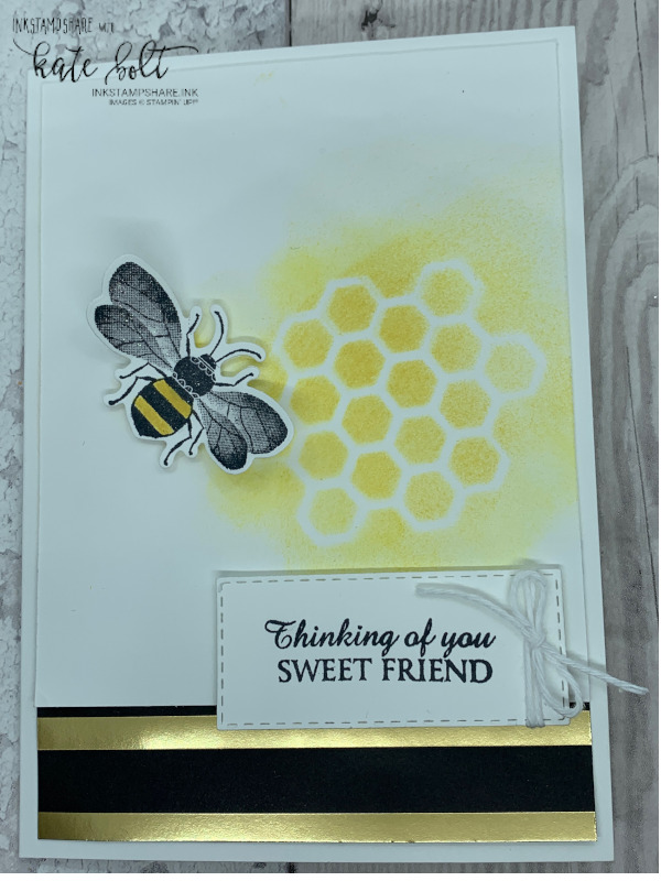 Thinking Of You Sweet Friend card for the Global Design Project #222 featuring a honey bee and  honey comb with sentiment in Daffodil Delight and  black