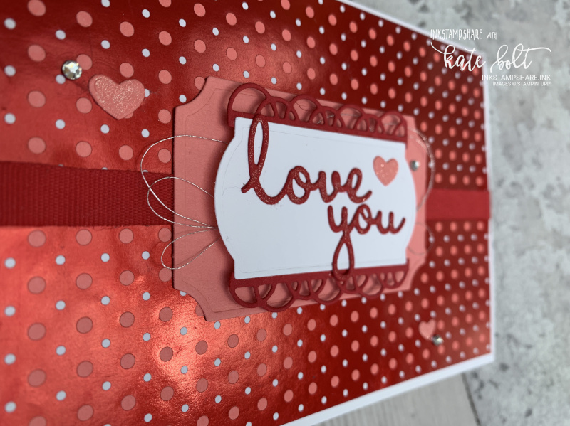 Happy Valentines From My Heart- Valentines card using the From My Hearts Speciality Designer series Paper with I Love You from the Well Written Dies. In Real Red, Whisper White and  Flirty Flamingo.