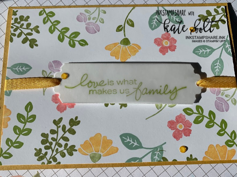 Card made using the new, Lovely You Bundle from the new Stampin' Up Catalogue. This one says Love is wha makes us family and inside, miles apart but still in my heart! See the sneak peek in my video here in this post too.