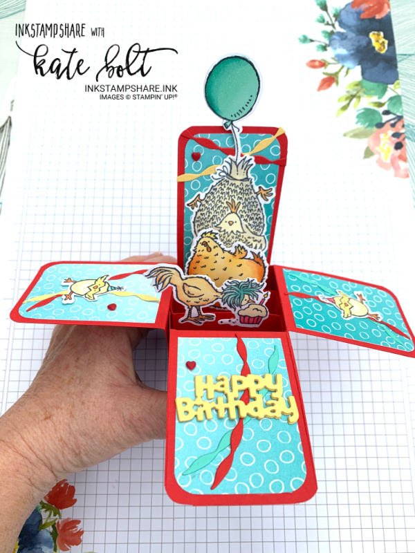 Chickens Card In A Box! using the Hey Birthday Chick Bundle and the Oh So Ombre Papers for this fun card in a box