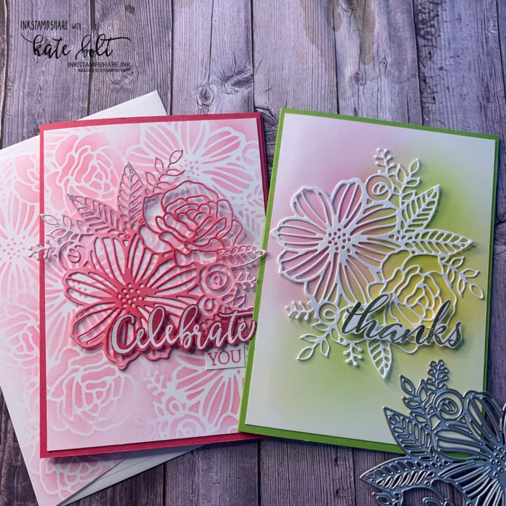 Celebration and  thank you cards created using blending brushes, ink and  the detailed artistic die,