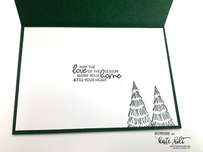 Christmas card using the Whimsical trees stamps from Stampin Up to create a forest of christmas trees with one lit up in the centre.