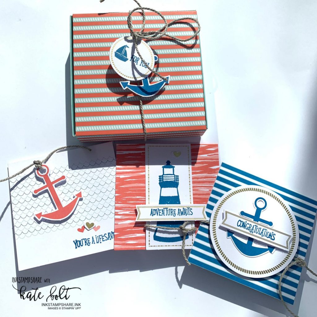 You Are My Anchor! card kit from the Kits Collection by Stampun Up. Just 3 of the cards and 1 of the boxes made up