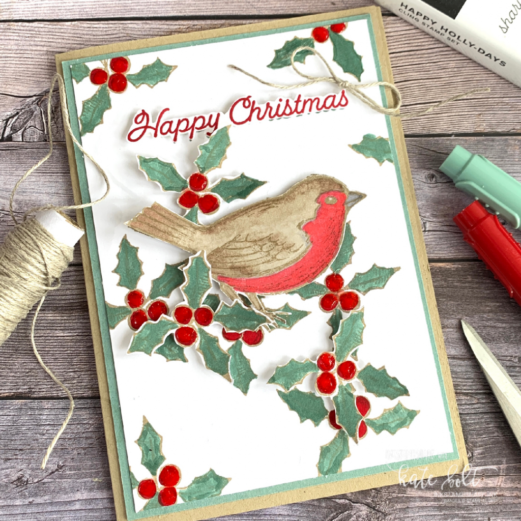 Happy Holly Days For Coffee & Cards this week. This Robin is so Christmassy and vibrant in Real Red for this easy Christmas card. Using the Happy Holly Days stamp set by Stampin Up!