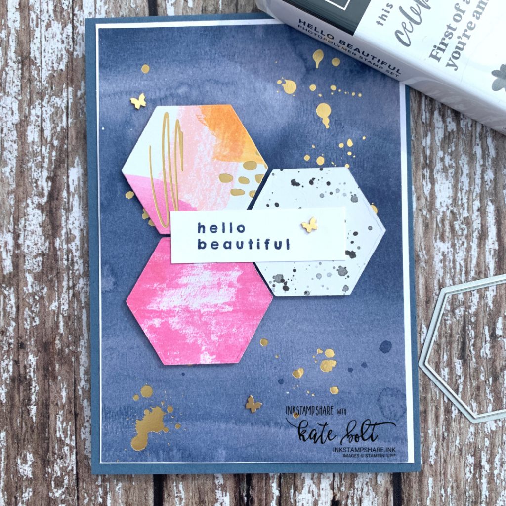 Hand made card using the Abstract Beauty Suite by Stampin Up at Coffee & Cards live. Says Hello Bautiful