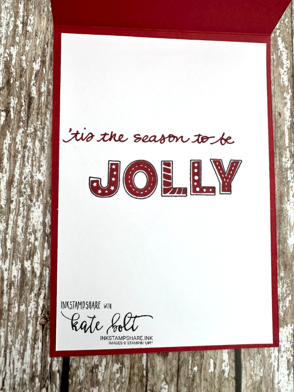 Christmas card in Cherry Cobbler red and White using the Jingle Jingle Jingle stamp set.